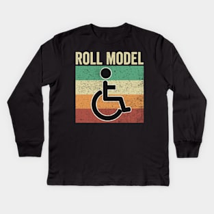 Roll Model Funny Wheelchair Kids Long Sleeve T-Shirt